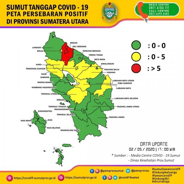 Peta Persebaran Positif di Provinsi Sumatera Utara 2 Mei 2020